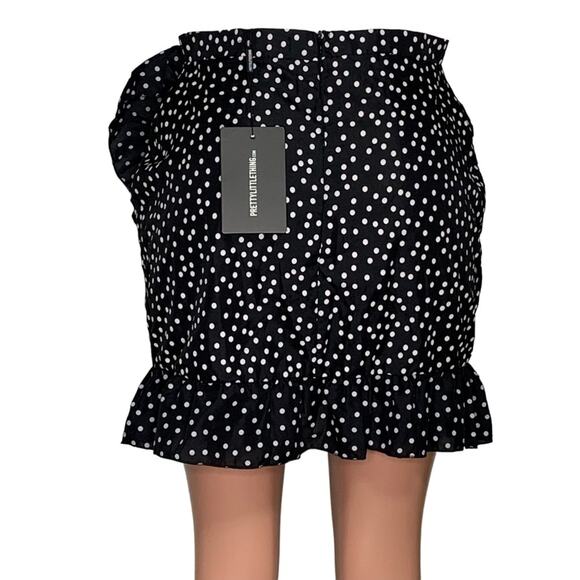 PrettyLittlething NWT Skirt Ruffles Black Polka Dot Size 8 - Picture 6 of 12